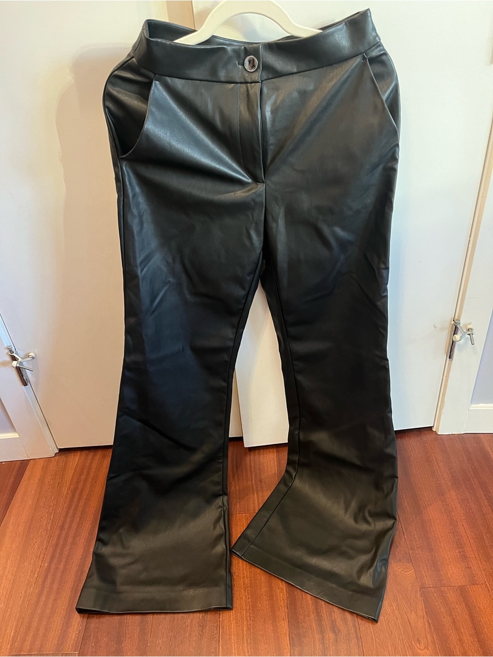 Black Faux Leather Flared Women’s Pants